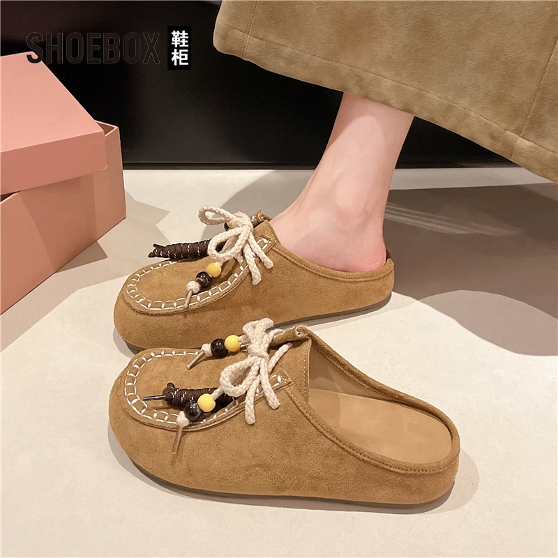 达芙妮集团旗下包头半拖鞋女外穿2025新款厚底复古勃肯鞋袋鼠拖鞋