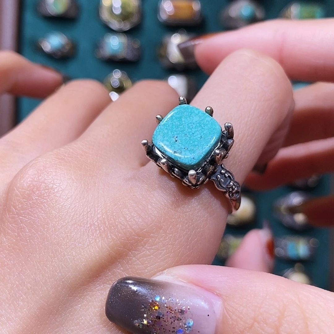 绿松石银S925镶嵌戒指