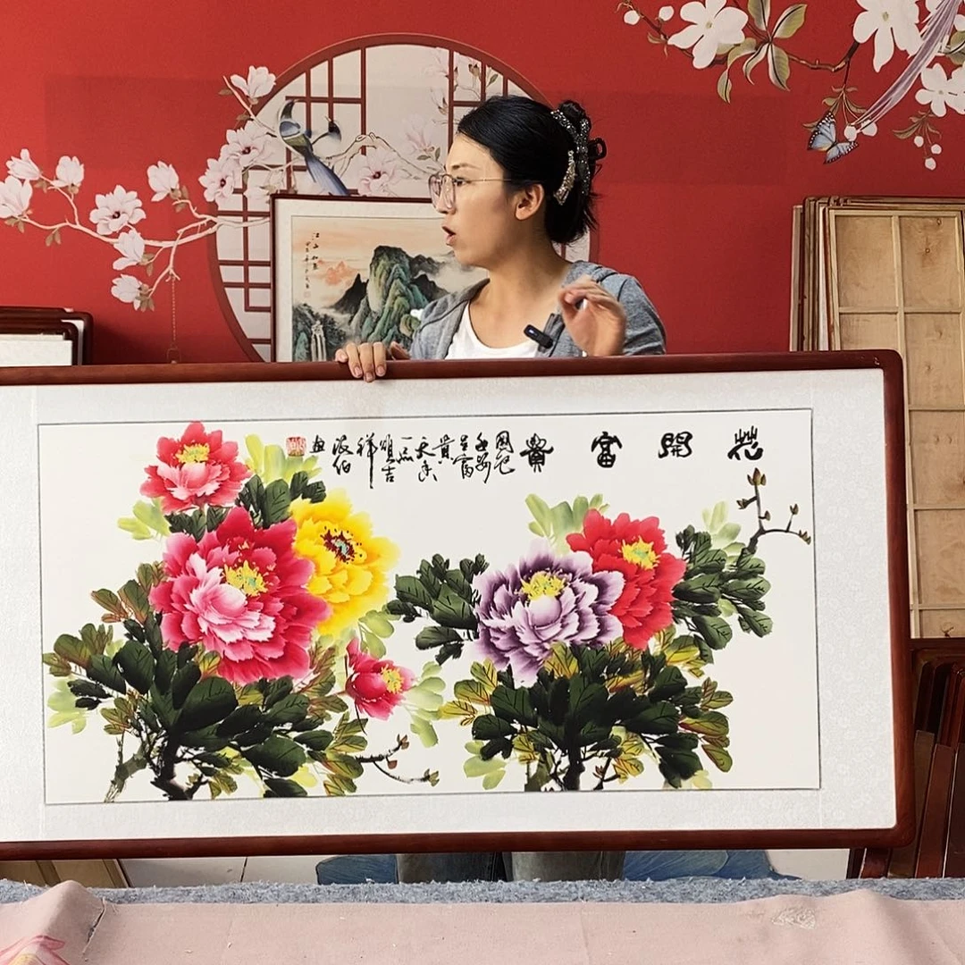 国画手写手绘带框包邮62✖️122