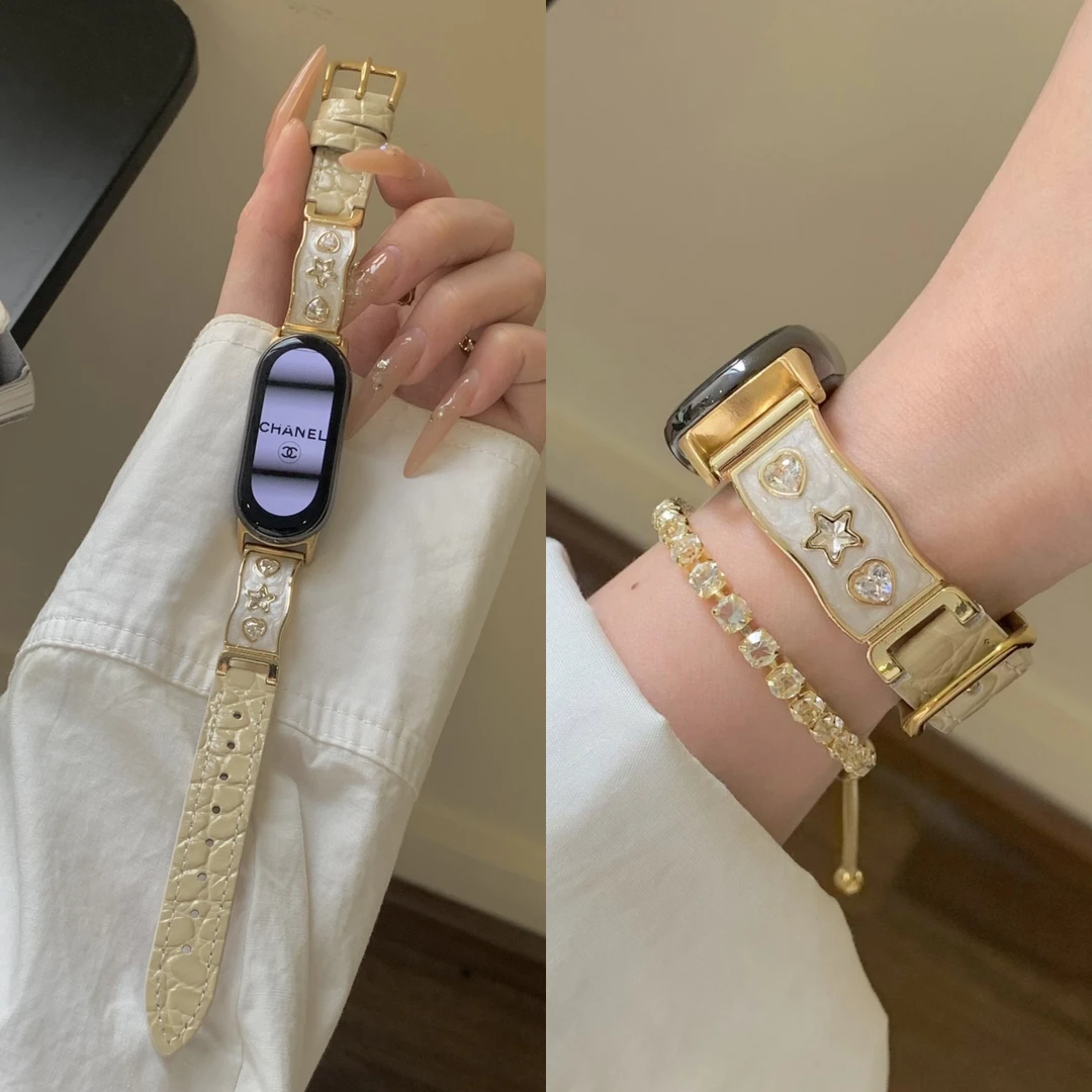 适用小米手环8/9表带9pro智能nfc版心星真皮红米watch5/4华为fit3