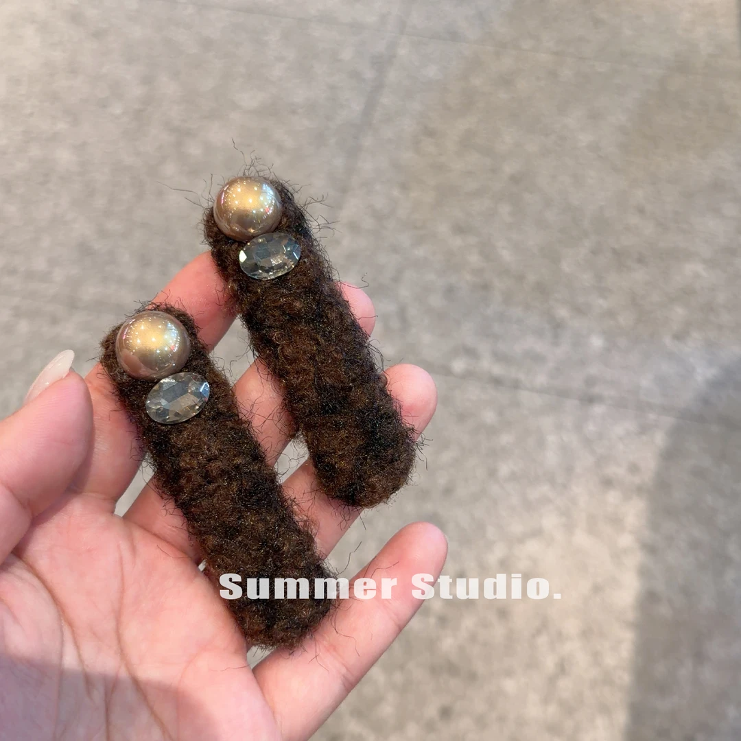 锆石珍珠 豹纹毛绒发夹 女秋冬侧边前额刘海夹掰掰夹毛毛夹头饰