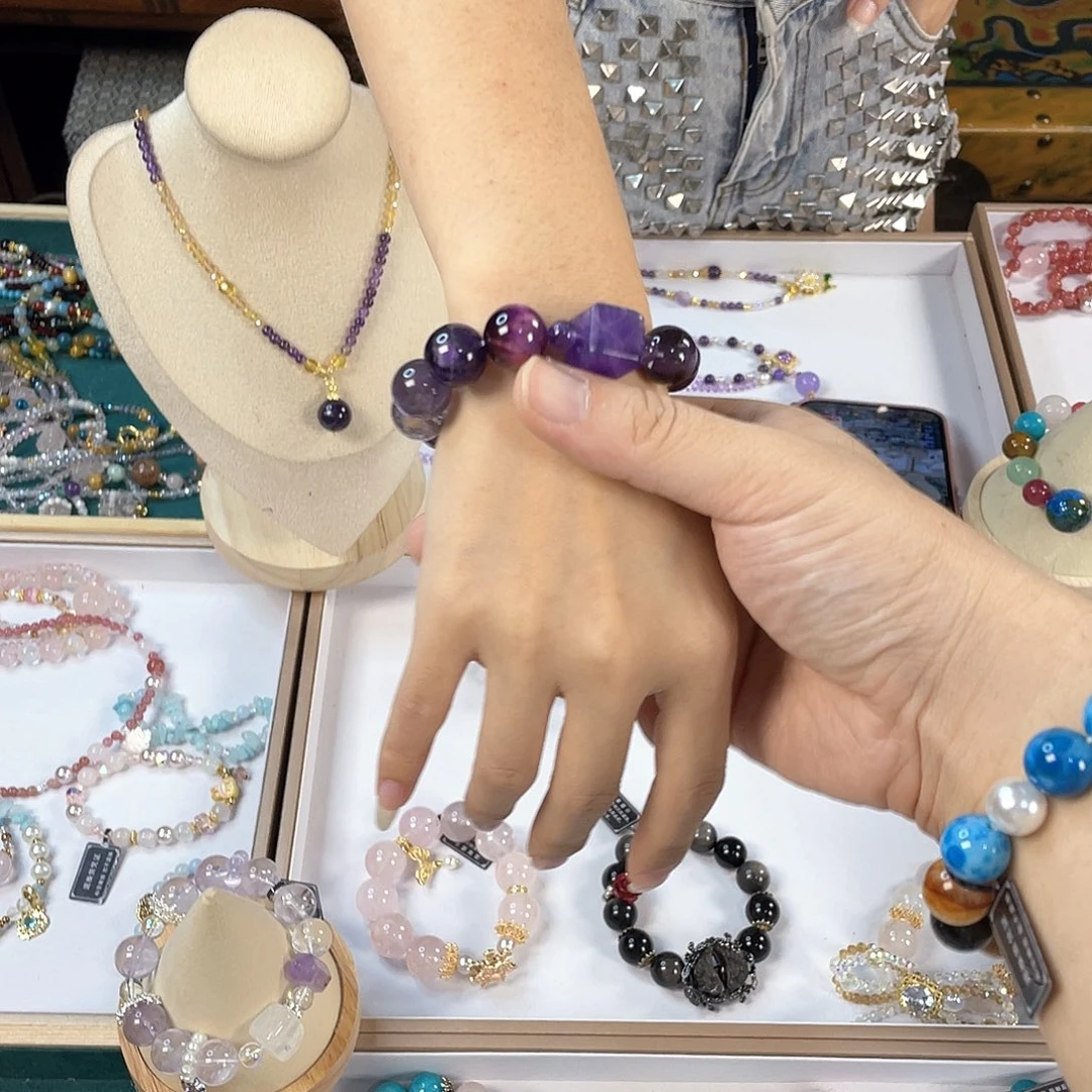 水晶手链银S925镀金镶嵌