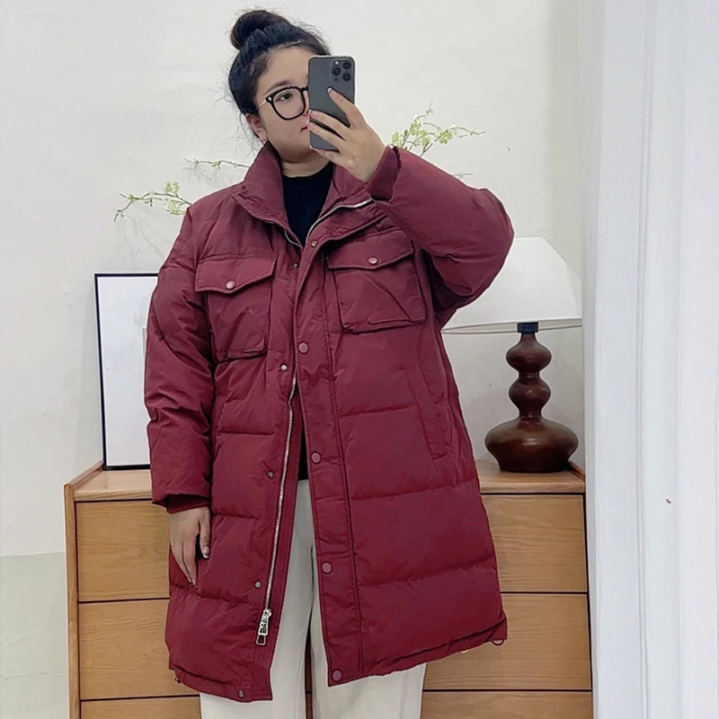 140-220斤加肥加大立领加厚羽绒服女胖mm白鸭绒韩版外套显瘦长款