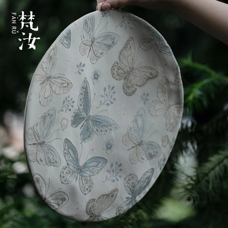 染顽 悠悠蓝蝴蝶茶席中式国风金丝提花茶席餐垫隔热家用茶道配件