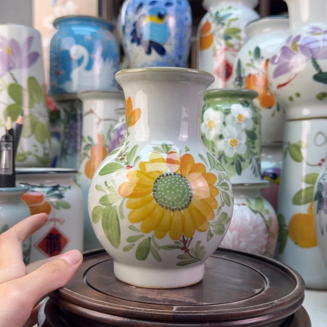 景德镇陶瓷手绘花瓶无孔