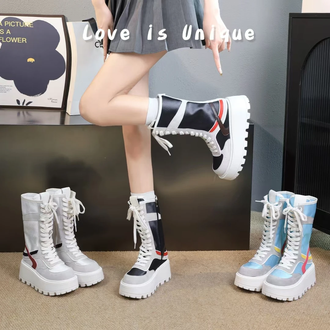 一言·2025拼接厚底复古时尚增高运动女靴88803