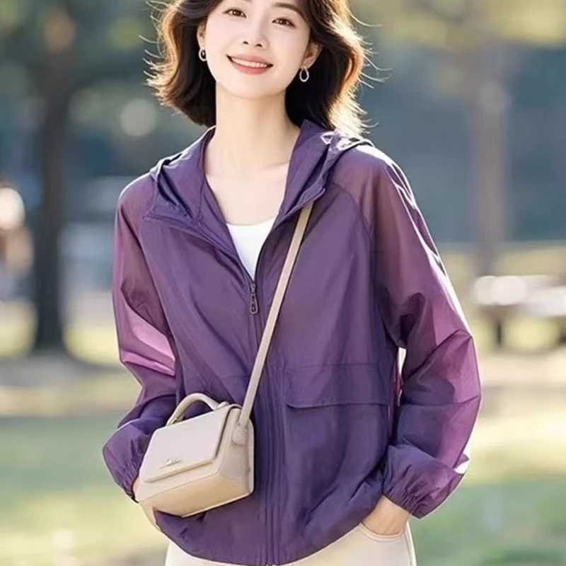 紫色连帽薄款防晒外套女2025新款春夏小个子独特漂亮洋气减龄上衣