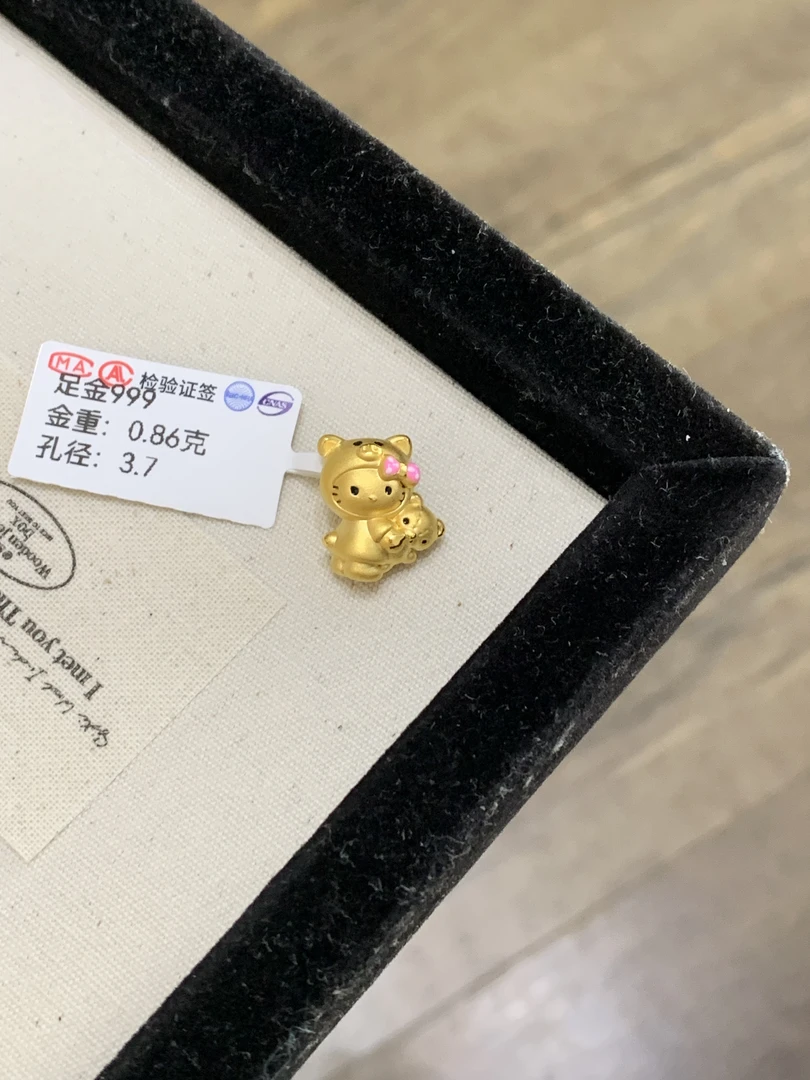 5D黄金999足金硬金可爱卡通KT猫咪转运珠小熊女款手链