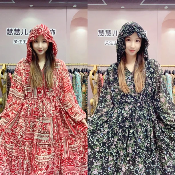 2101夏季新款连帽韩版宽松大码女装沙滩防晒连衣裙