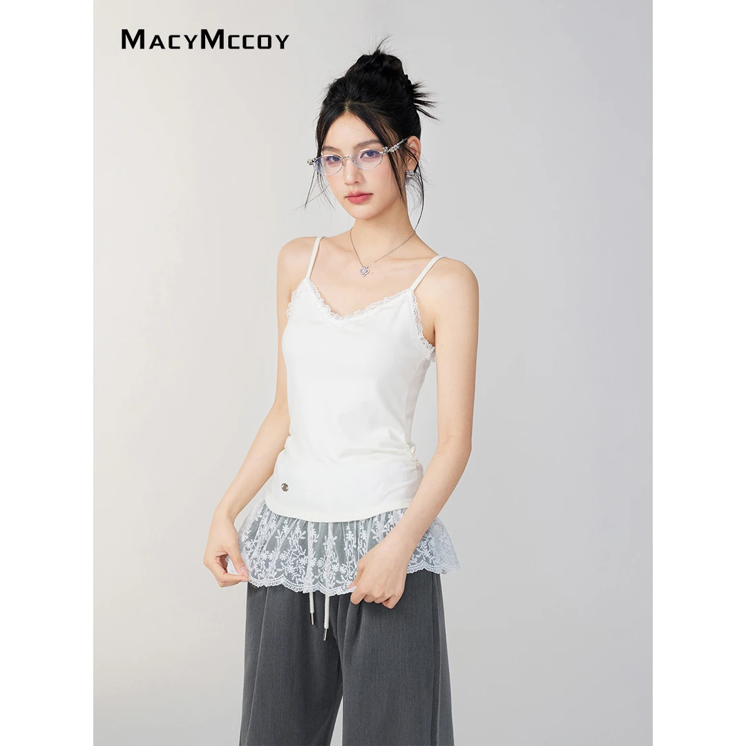 MacyMccoy蕾丝拼接吊带女夏季叠穿神器芭蕾风设计感温柔纯欲背心