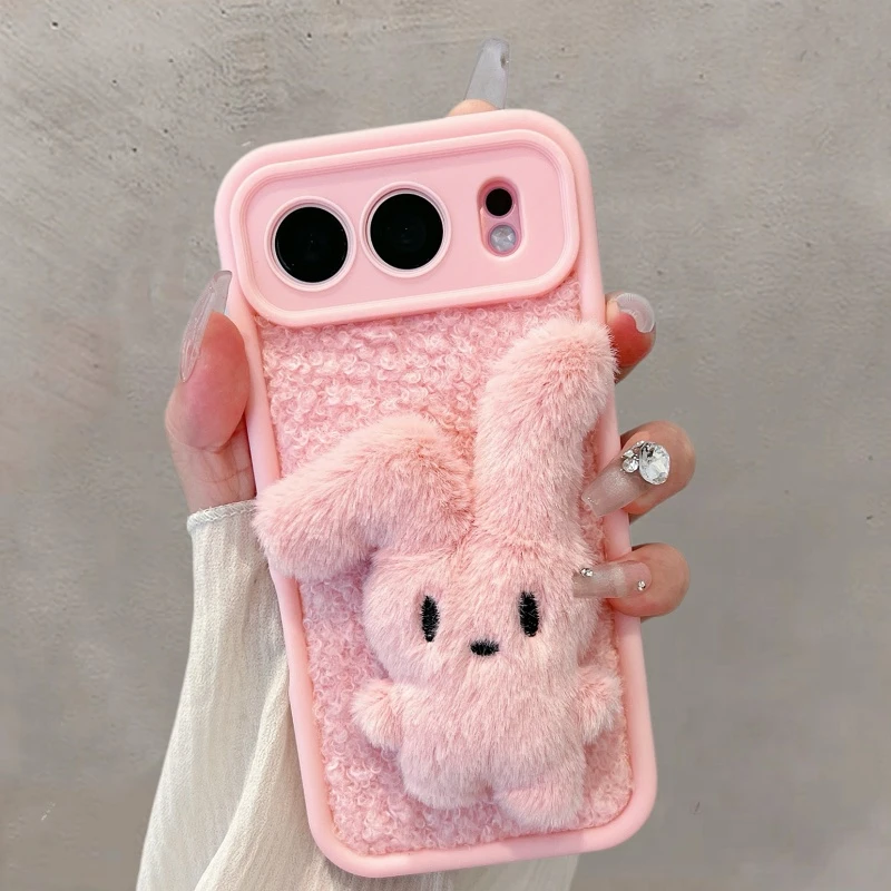 适用于荣耀500手机壳新款500pro粉色毛绒立体兔子防摔全包软壳女