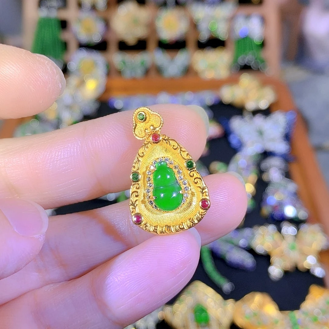 吊坠(不含链)银S925镶嵌翡翠