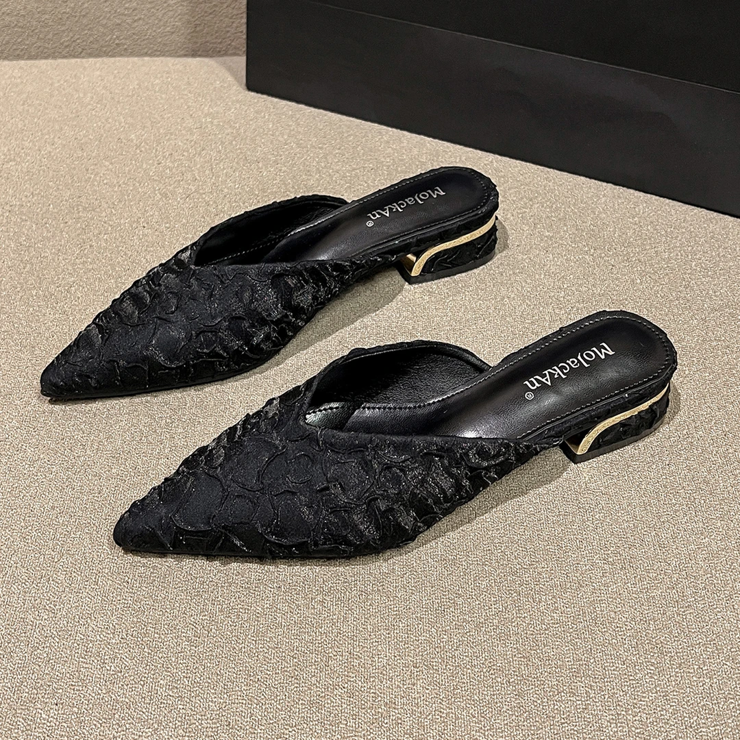 真皮2025夏季新款百搭半托单鞋女尖头包头半拖鞋女外穿穆勒鞋凉拖