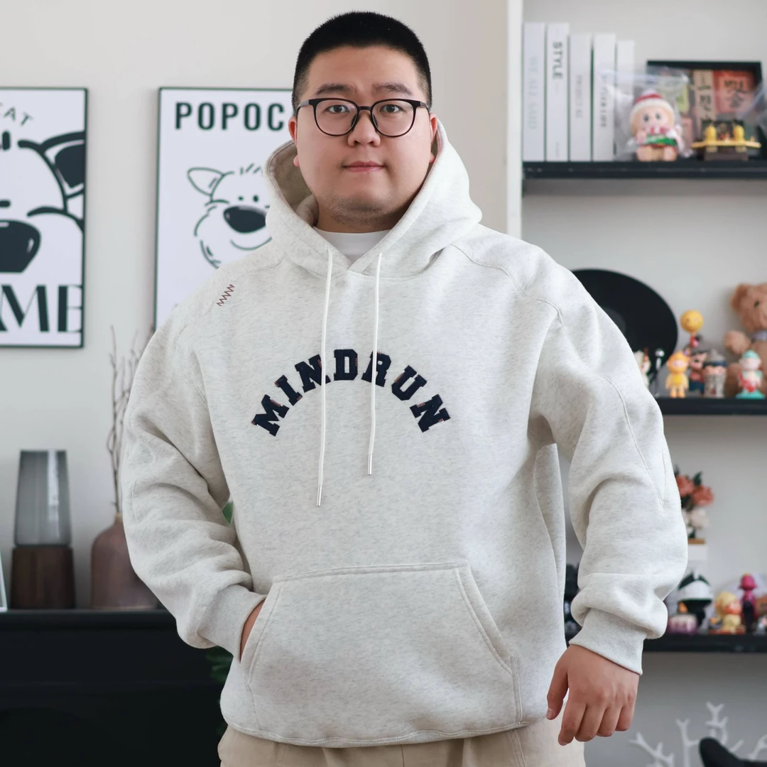 【加绒卫衣】新款男日系户外cityboy刺绣连帽加厚套头卫衣美式休闲