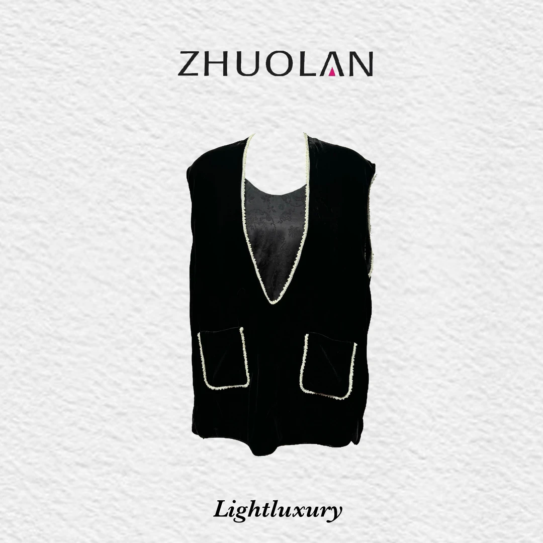 3340曼雪 蚕丝丝绒背心马甲大V领气质休闲百搭秋冬时尚