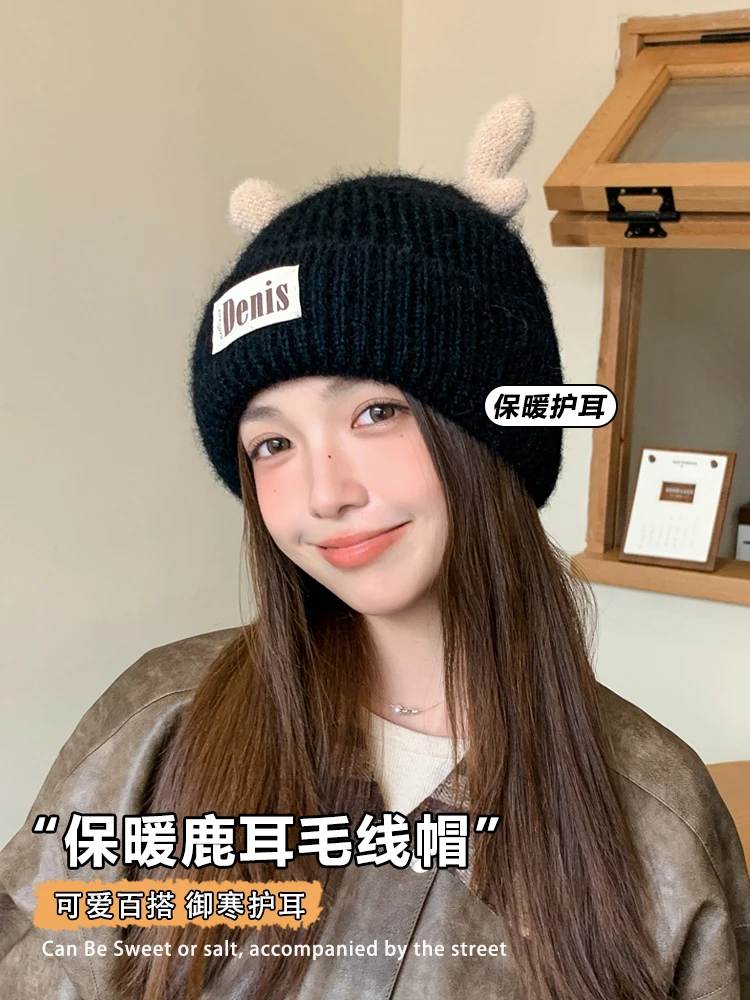 针织帽帽子韩版秋冬女保暖百搭加绒日系护耳针织帽2025秋冬新款