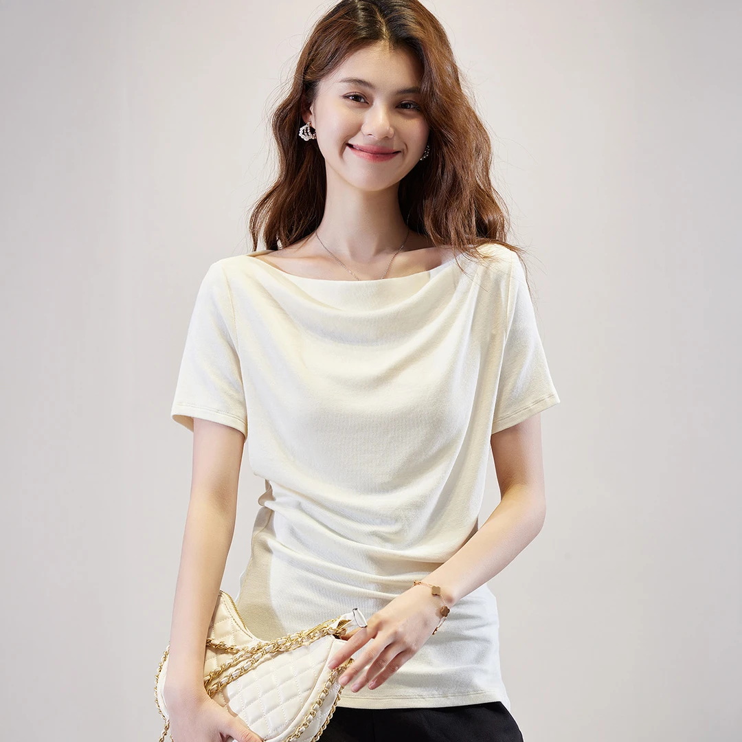 【诗语专属】EVA OUXIU/伊华欧秀一字肩T恤ZS-E-41-25078-YL