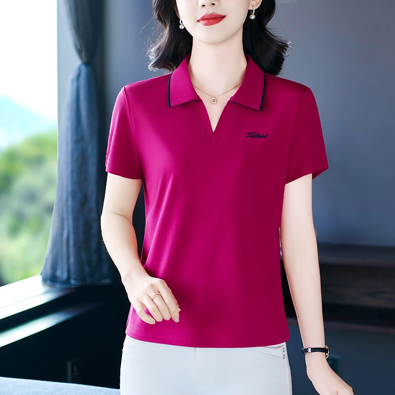 恩狐短袖T恤女夏装2025新款洋气妈妈POLO领宽松休闲时尚上衣