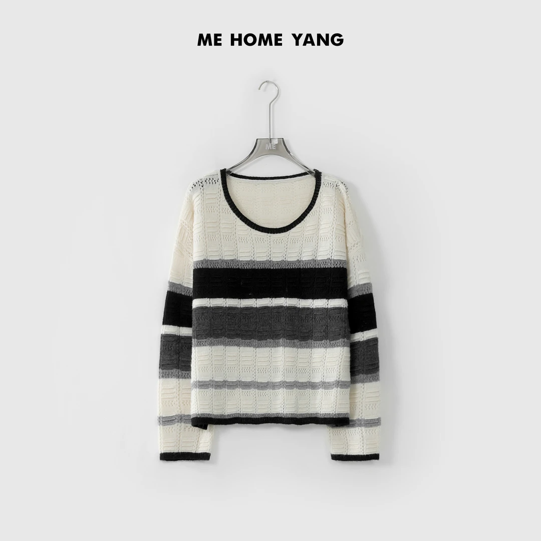 ME【银河毛衣】长袖条纹100%澳洲全羊毛百搭休闲毛衣 MEQC1509