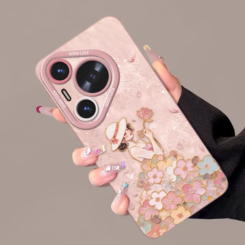 【进口液态硅胶】金边花裙女孩适用华为pura80手机壳pura70pro新款