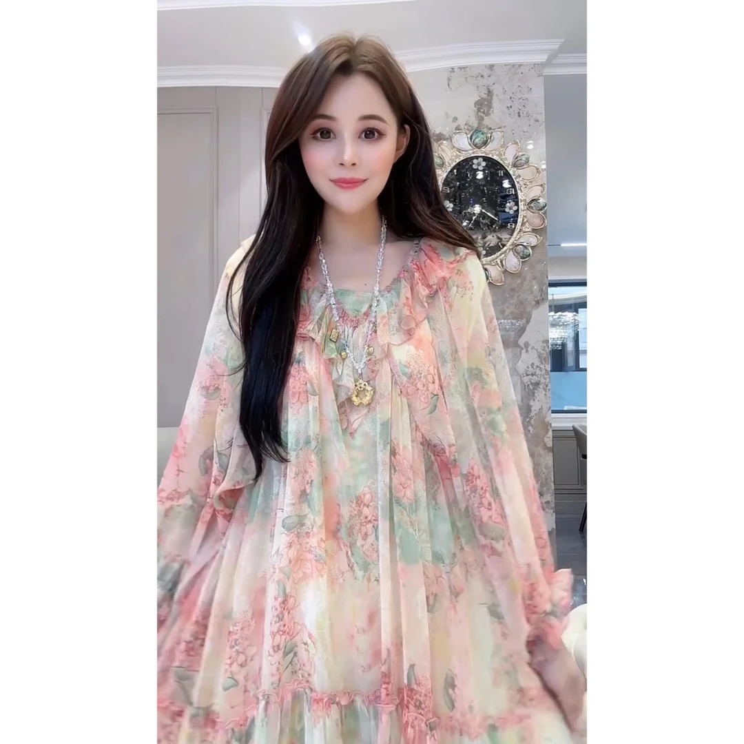 气质法式宽松碎花连衣裙显瘦度假长裙夏季