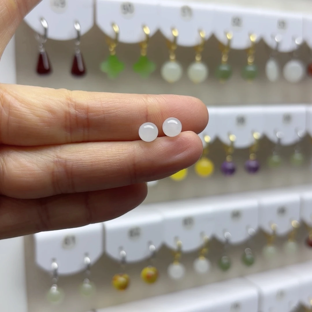 银S925镶嵌和田玉耳饰6m m