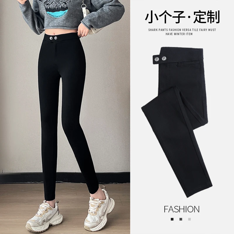 黑色打底裤女八分小个子秋季外穿薄款紧身弹力高腰显瘦小脚裤九分