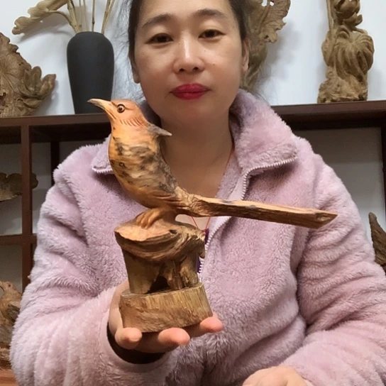 一***～木琥珀木小鸟摆件