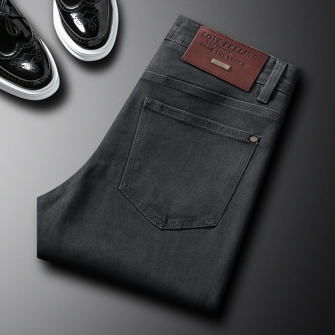 姆尔丘顿MERCUTON秋冬款灰色牛仔裤男弹力修身小直筒长裤男装潮牌