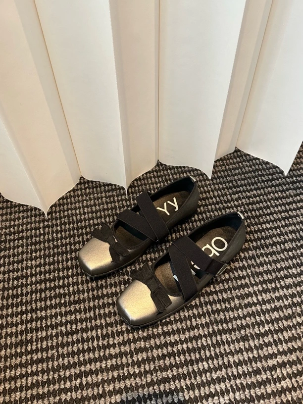 新款方头浅口交叉蝴蝶结玛丽珍鞋平底芭蕾舞鞋大码女鞋