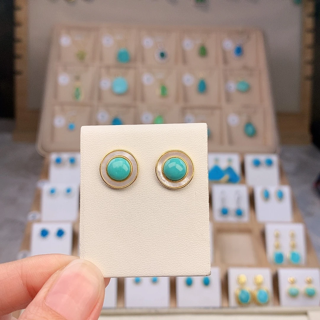 银S925镶嵌绿松石耳饰