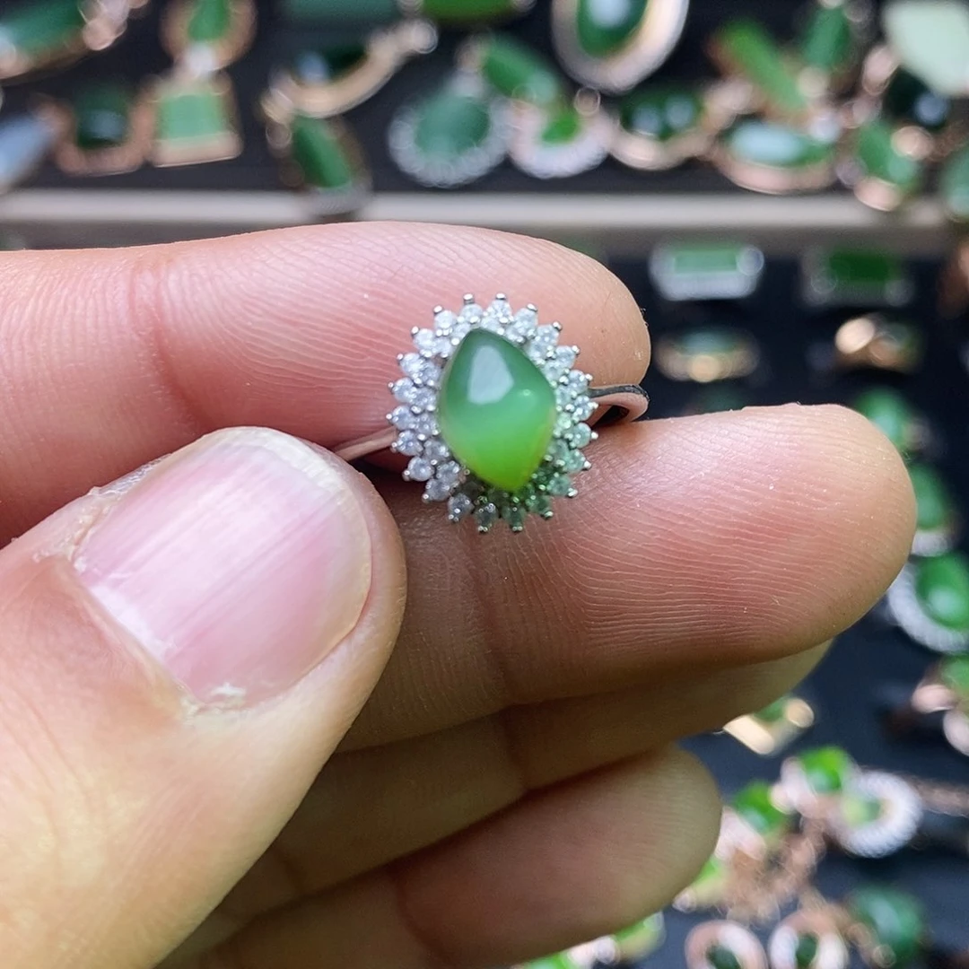 和田玉（碧玉）戒指银S925镶嵌