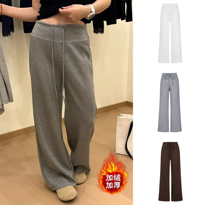 Moses Queen/魔西女王时髦凉感空气棉加绒卫裤阔腿裤慵懒休闲长裤