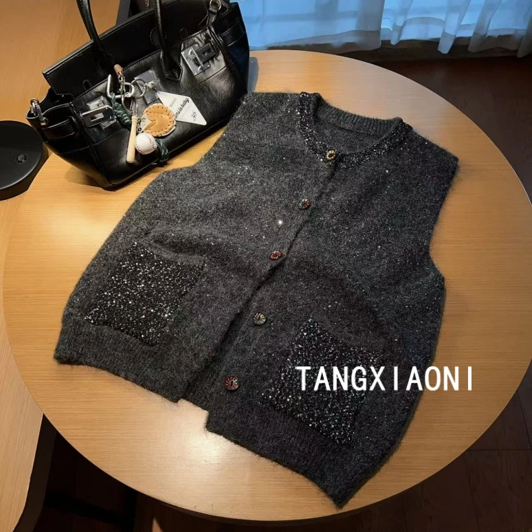 3店 【灰紫紫】闪闪两色彩扣马甲