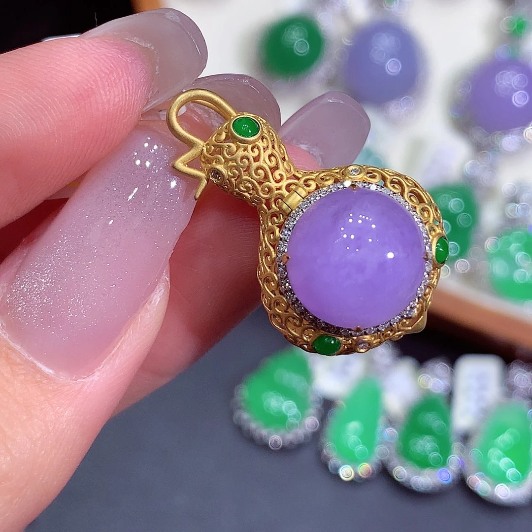 翡翠18K金镶嵌吊坠(不含链)