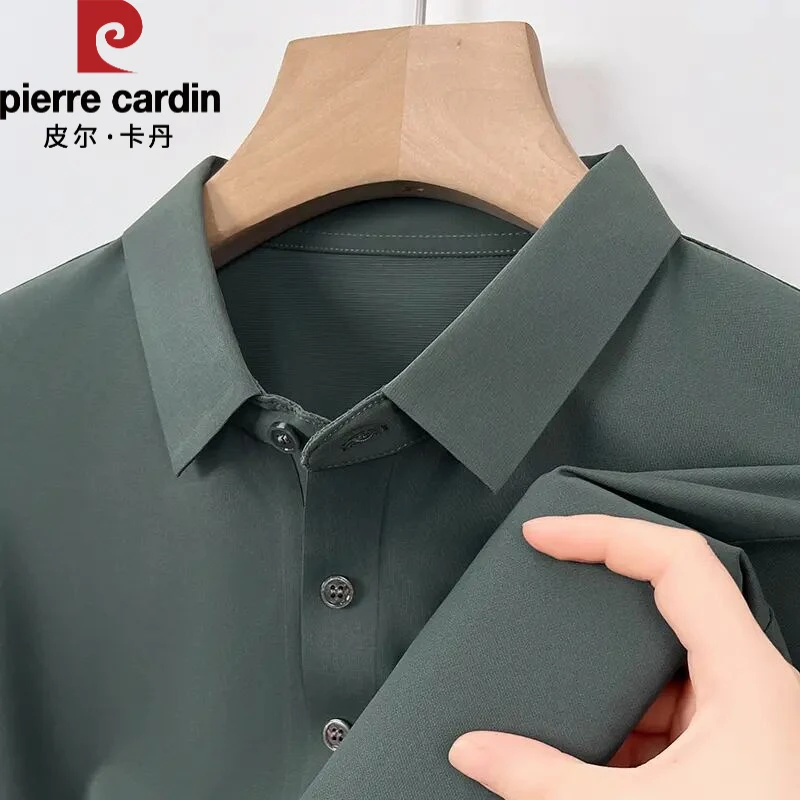 皮尔卡丹短袖纯色简约男士POLO衫春秋季日常翻领百搭经典半袖T恤