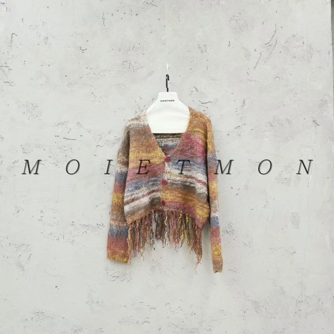 Moi et mon冬季新款小众设计师款开衫毛衣休闲百搭流苏开衫毛衣