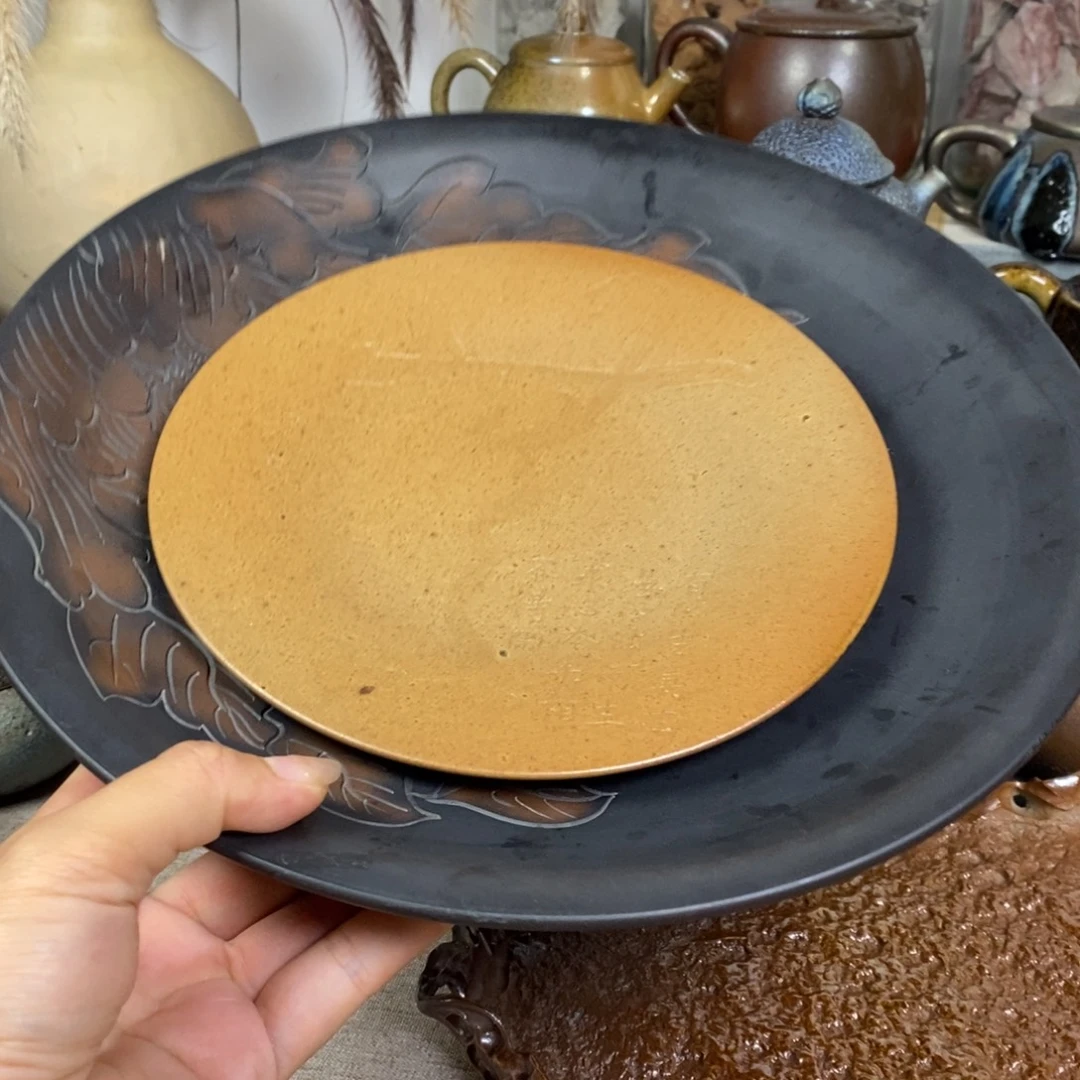 建水紫陶柴烧茶盘，两个