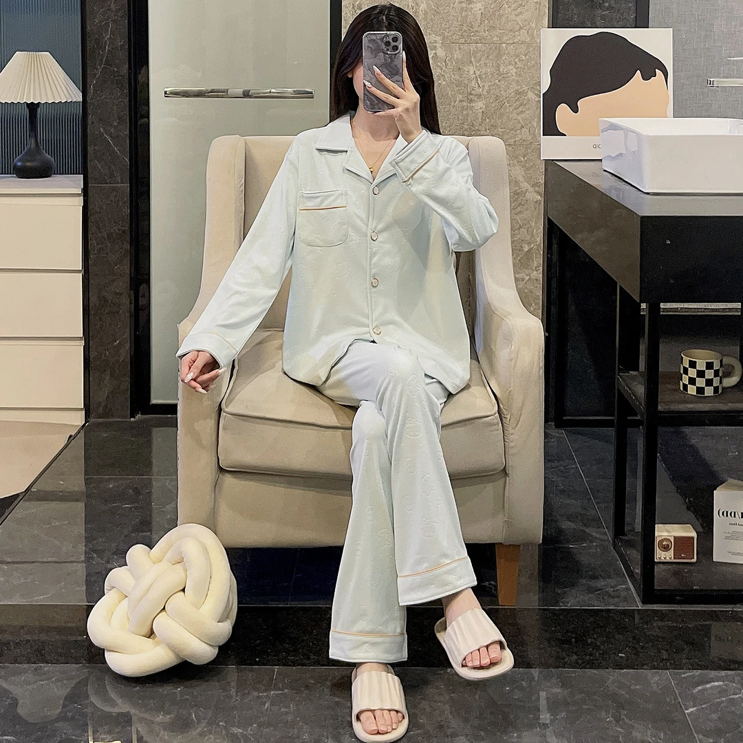 睡衣女秋冬季大码德绒可外穿2025新款加厚保暖长袖蓝色套装家居服