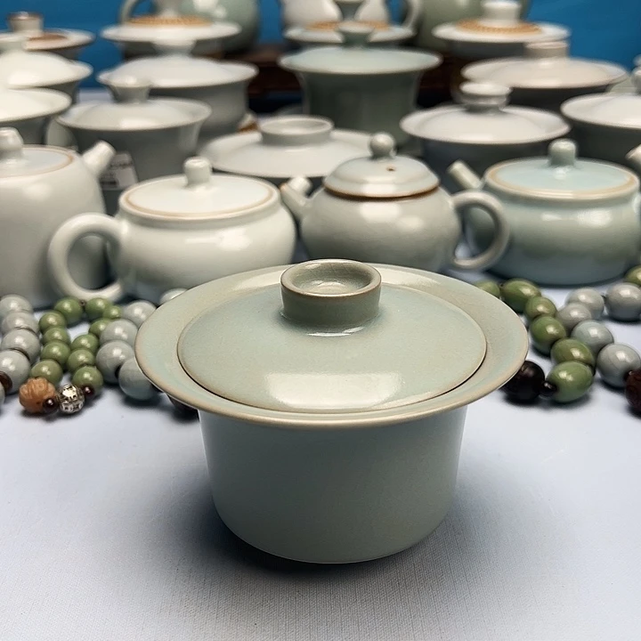 杯仿古微蓝釉马蹄盖碗原矿原釉原产地