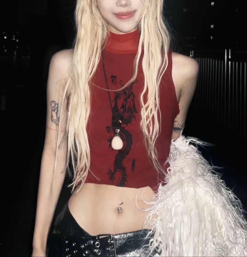 红色龙纹亚文化上衣