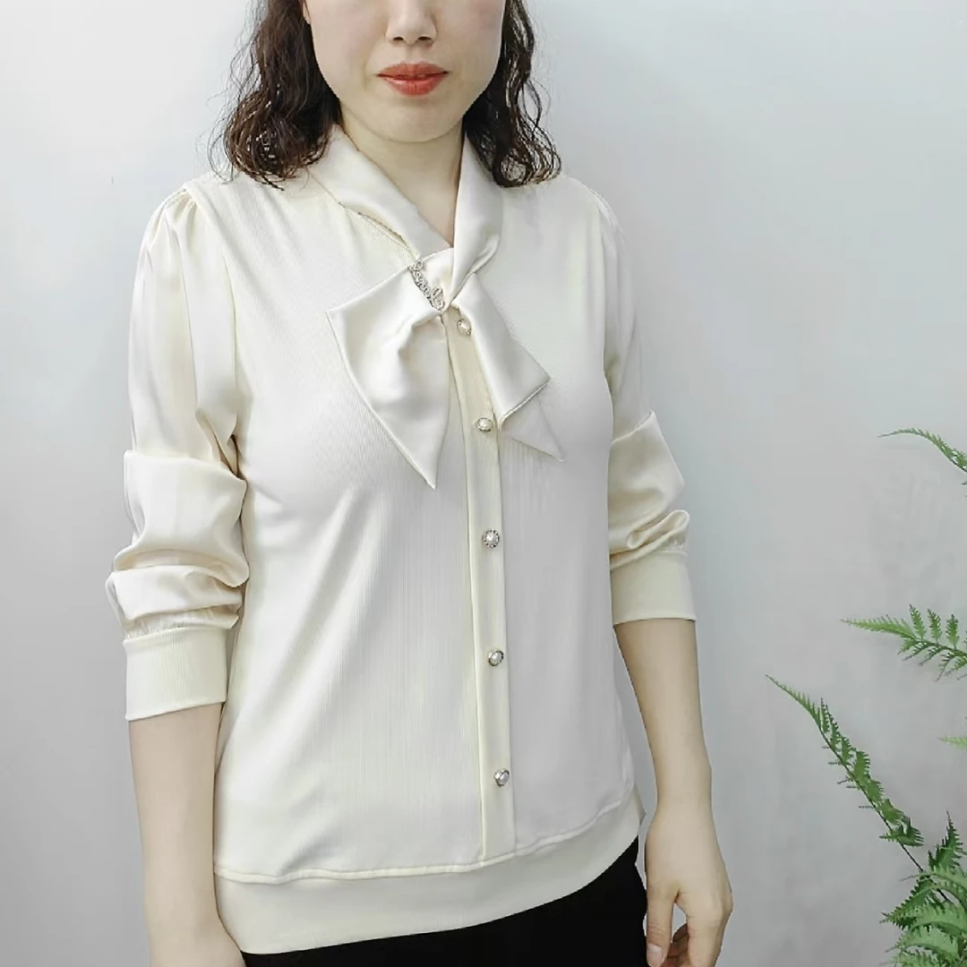 【名角服饰】【2502蝴蝶结上衣】时尚百搭女士春季翻领假两件长袖