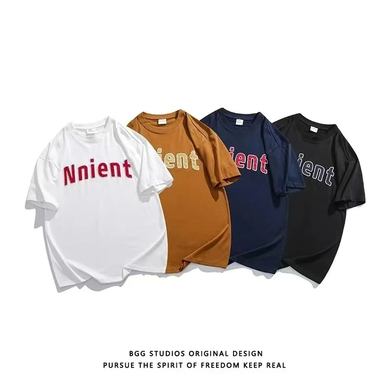 日系潮牌简约字母刺绣短袖T恤男夏季宽松休闲学生体恤-8252