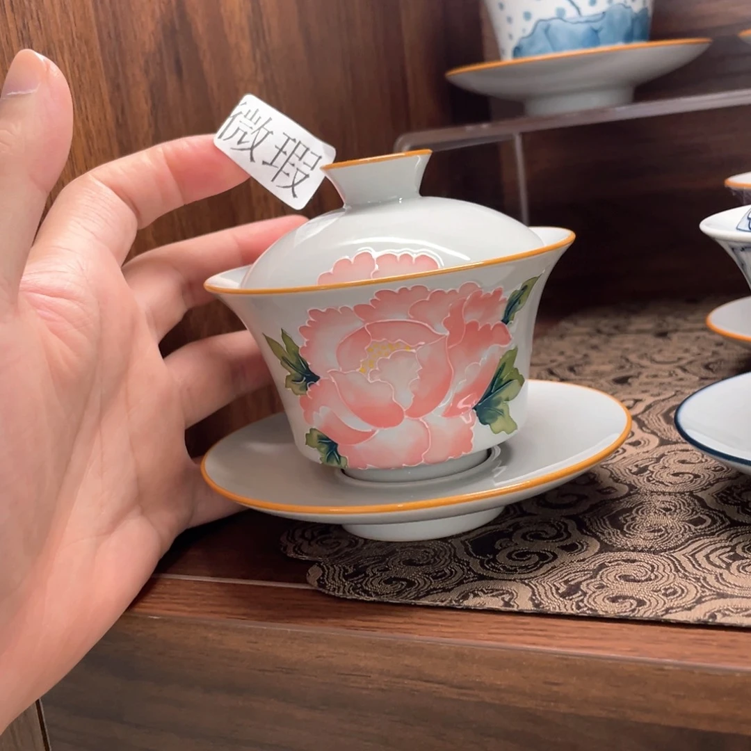 釉下手绘茶具微瑕