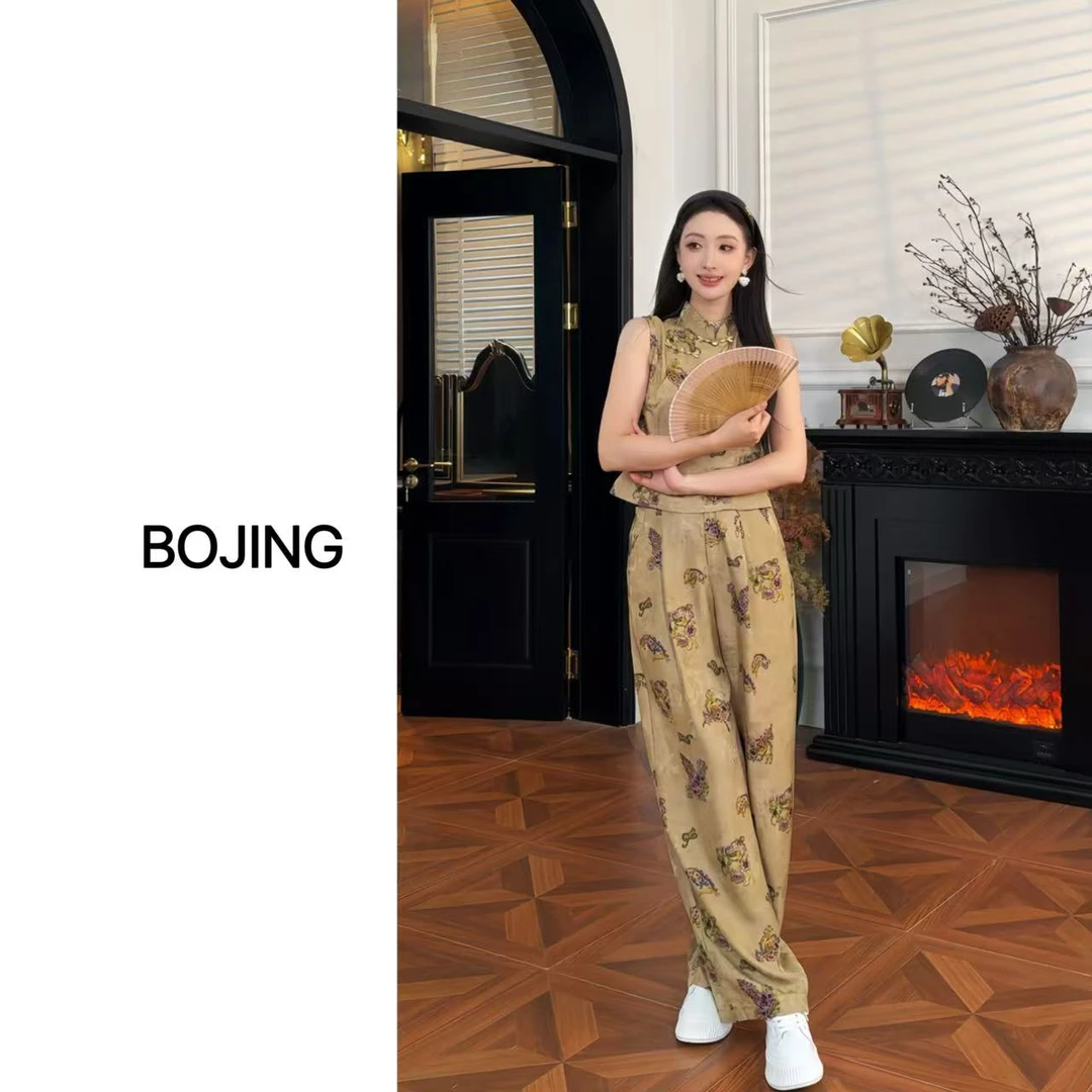 【清平乐】新中式休闲百搭修身显瘦时尚夏季国风薄款上衣套装