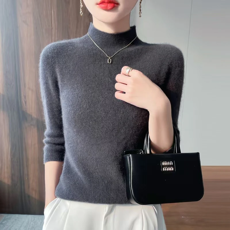 一线成衣半高领五分袖针织打底衫修身显瘦中袖毛衣气质