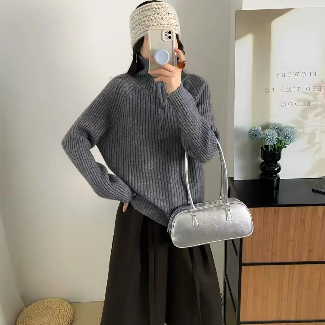 长袖厚款针织衫毛针织衫可水洗打底衫美拉德风纯色