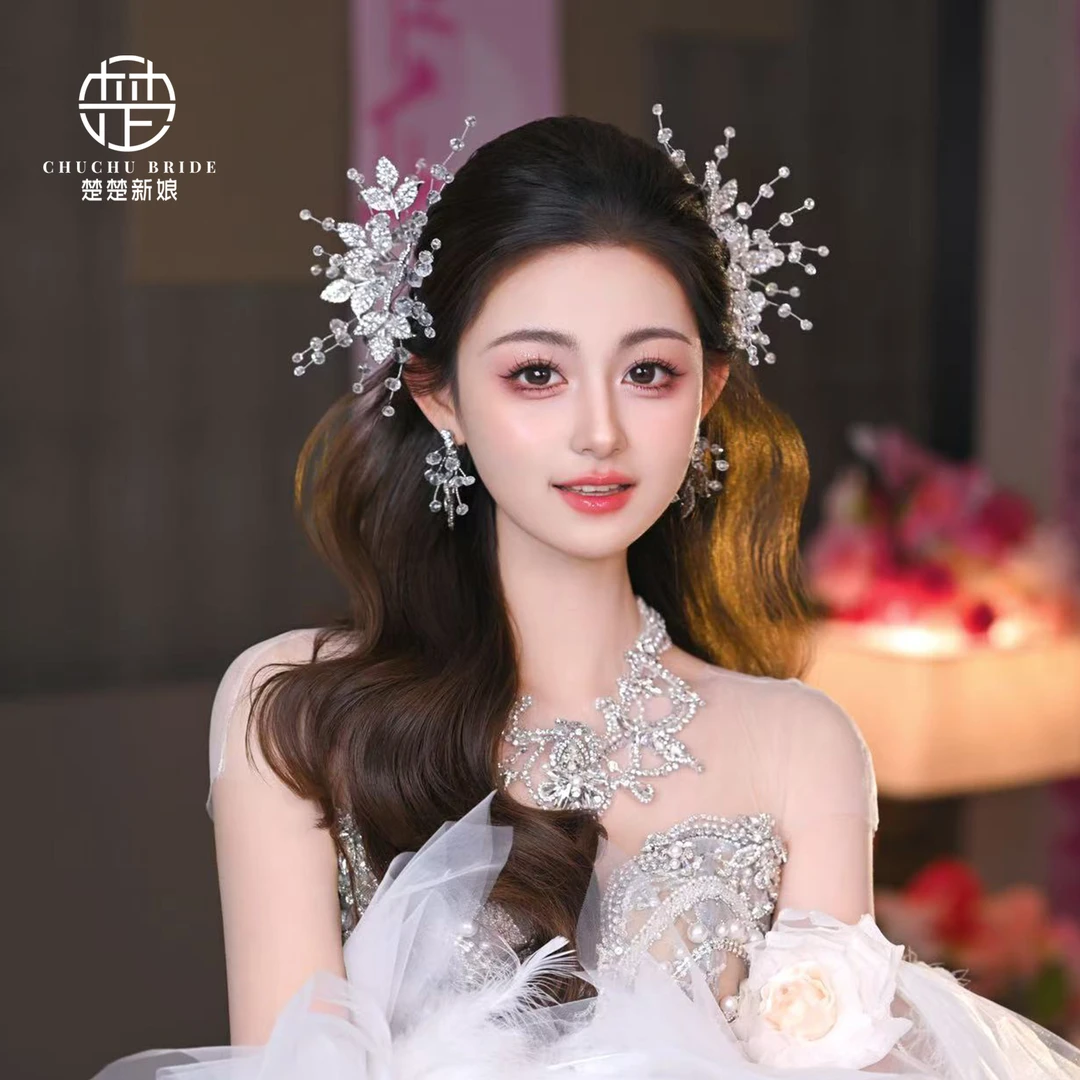 新娘头饰结婚边夹发箍森系公主婚饰韩式白纱气质精致重工配饰