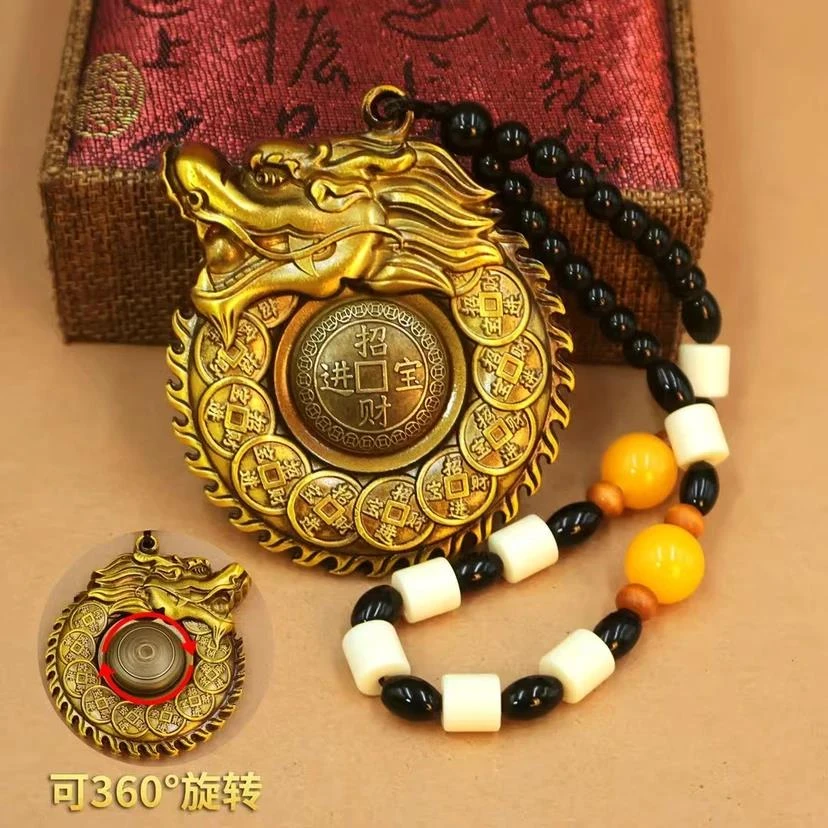 创意黄铜龙牌手把件生肖龙【招财掌财龙】转运随身摆件
