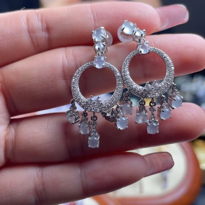 翡翠银S925镶嵌耳饰耳钉